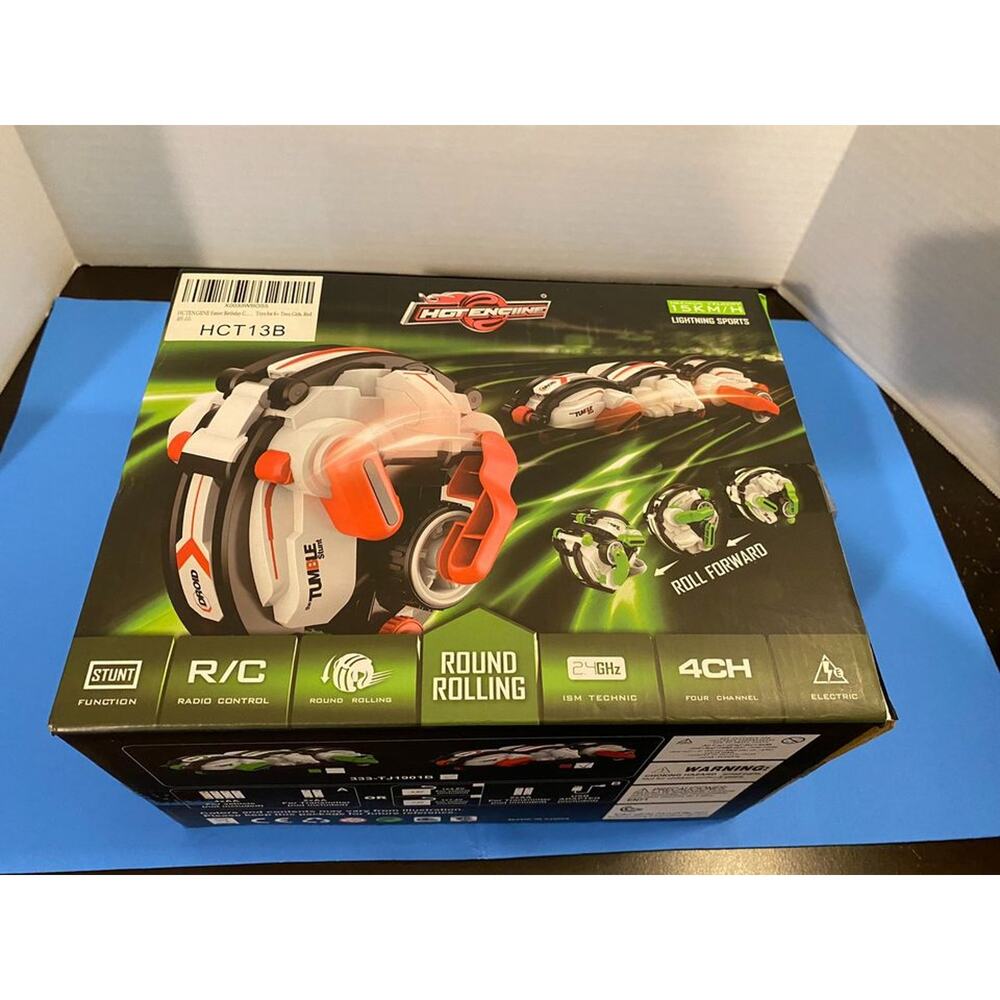 White/Red Trim Remote Control Round Rolling Stunt Car, HGT Engine NEW